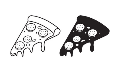 Pizza Slice Vector Icon Set – Black and White Outline Illustration