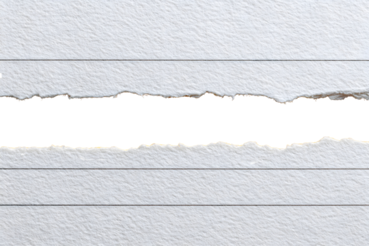 Torn yellow ruled note paper, textured handmade classic stationary strip illustration. Isolated on transparent background.

