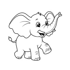 Obraz premium elephant, baby, cute, coloring, cartoon, animal, jungle, kids, fun, trunk, ears, happy, drawing, printable, outline, sketch, lineart, black, white, art, wild, zoo, friendly, smile, adorable, big, natu