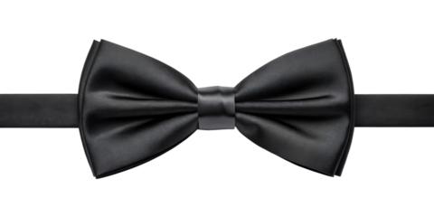 Classic black satin bow tie with adjustable strap on black background fabric accessory