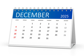 Desk Calendar Showing December 2025