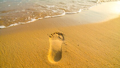 Footprint on golden sand beach