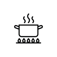 Simple line art icon of a pot cooking on a gas stove