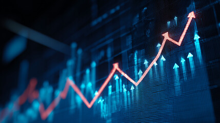 a stock market graph with upward-trending lines and a blue background