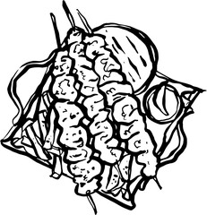 Hand drawn Greek themed ink vector illustration. Souvlaki food