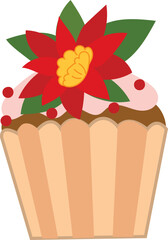 Christmas Berries Cupcake festive holiday dessert sweet icon for winter celebration and decoration