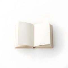 Small Open Blank Notebook with White Pages on Minimal Background