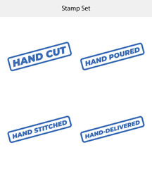 Blue Stamps Set with Hand Cut, Hand Poured, Stitched, Delivered on White Backdrop
