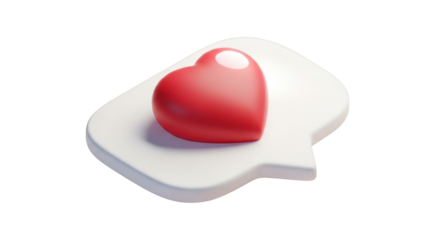 3D Red Heart Icon on White Speech Bubble isolated on a transparent background love symbol