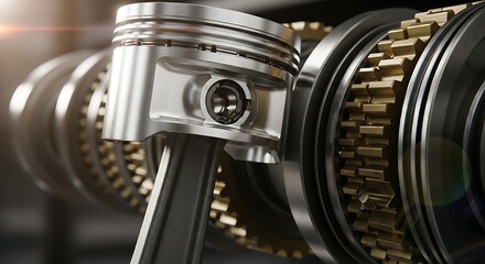 Close up of engine piston and gears showcasing automotive technology innovation