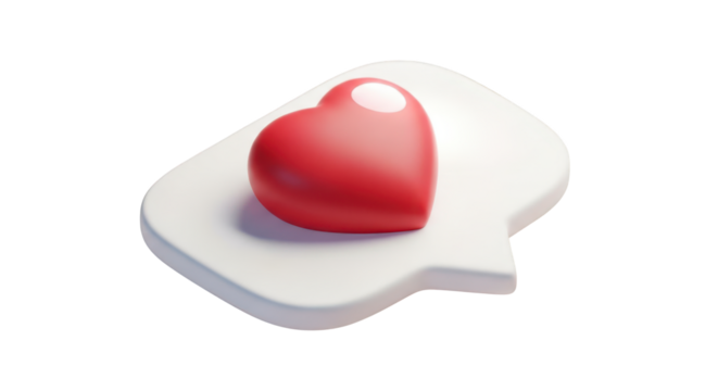 3D Red Heart Icon on White Speech Bubble isolated on a transparent background love symbol