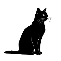 cat, black, silhouette, feline, sitting, animal, pet, vector, clipart, whiskers, tail, ears, paws, eyes, graphic, art, outline, design, Halloween, mystery, elegant, posture, creature, alert, smooth, d