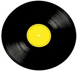 Black Vinyl Record With Yellow Center