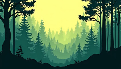 Misty Evergreen Forest Landscape Scenic View