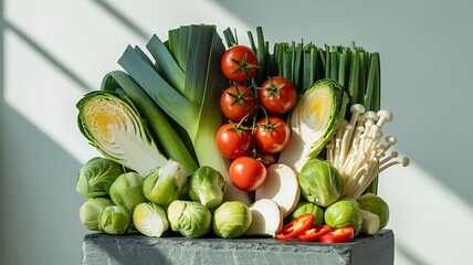 Fresh Assortment of Vibrant Vegetables and Mushrooms