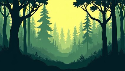 Enchanted Forest Path Through Misty Evergreen Trees