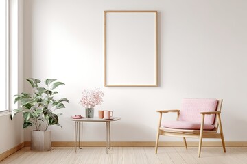 Minimalist interior mockup with pink accents