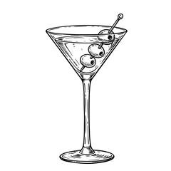 martini, glass, cocktail, vector, outline, drink, alcohol, beverage, lineart, bar, clipart, sketch, illustration, graphic, minimal, vintage, classy, olives, stemware, garnish, liquor, spirits, party, 