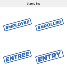 Grunge Blue Stamp Set with Employee Enrolled Entree Entry on White Background