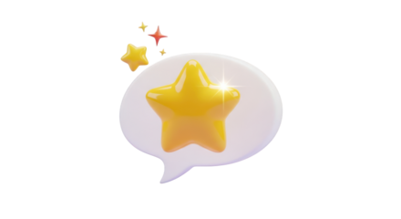 3D Yellow Star in Speech Bubble with Sparkles isolated on a transparent background image
