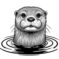 otter, drawing, lineart, illustration, minimalist, wildlife, aquatic, animal, sketch, outline, water, nature, river, mammal, whiskers, cute, black, white, wild, swimming, head, detailed, realistic, in