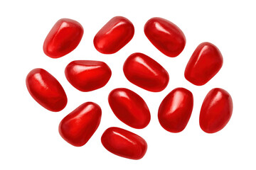 Pomegranate arils falling, red fruit seeds, transparent background