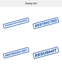 Rubber Stamps Set with Respirator Required, Restricted, Restroom Key, Resubmit