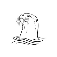otter, drawing, lineart, illustration, minimalist, wildlife, aquatic, animal, sketch, outline, water, nature, river, mammal, whiskers, cute, black, white, wild, swimming, head, detailed, realistic, in