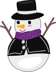 Snowman with Purple Hat festive winter holiday icon for seasonal decoration and celebration design