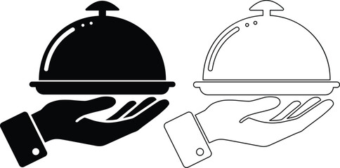 Two contrasting service cloche icons one black and one white silhouette