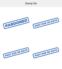 Fototapeta premium Set of Blue Grunge Stamps with 'Pardoned' and 'Past Due' on White