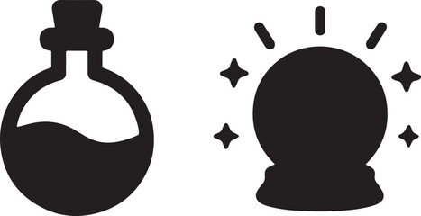Magic potion and crystal ball silhouette