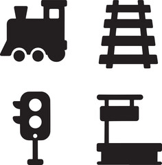 Set of four railway icons silhouette