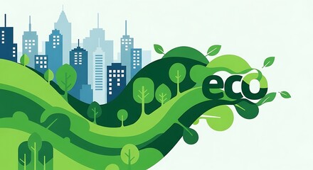 Vibrant green cityscape design celebrates eco-friendly urban living and sustainable development initiatives