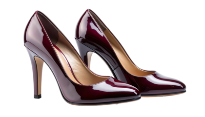 Elegant Burgundy Patent Leather High Heel Shoes.