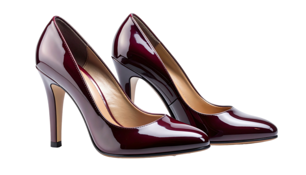 Elegant Burgundy Patent Leather High Heel Shoes.