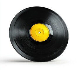 Obraz premium Black Vinyl Record With Yellow Label On White Background