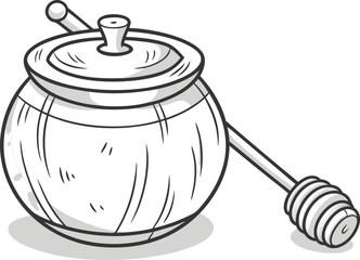 Honey Jar with Wooden Dipper Illustration. Golden Honey Jar Design. Realistic Honey Jar with Dipper. Fresh Honey Jar Artwork. Natural Honey Jar and Dipper. Sweet Honey Jar Illustration. Honey Jar