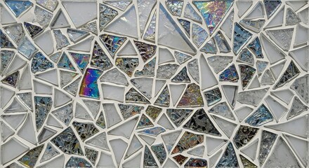 Geometric Abstract Background of Irregular Mirror Mosaic with Reflective Light Effects