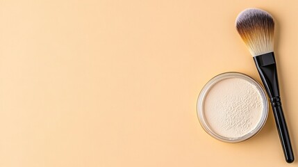 Cosmetic face powder and brush beauty product photography
