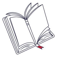 Illustration of an open book with blank pages and a red bookmark sticking out from the bottom right corner
