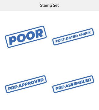 Stamp Set with Poor, PostDated Check, PreApproved and PreAssembled on White
