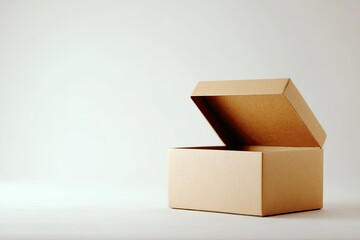 Open cardboard box on a plain background