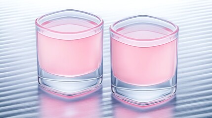 Pink refreshing drink in two glasses on reflective surface