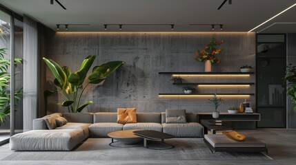 Modern gray living room interior