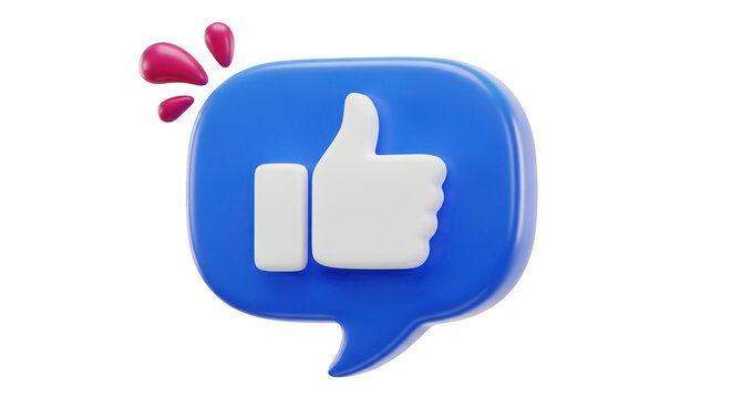Blue speech bubble with white thumbs up icon isolated on a transparent background social media