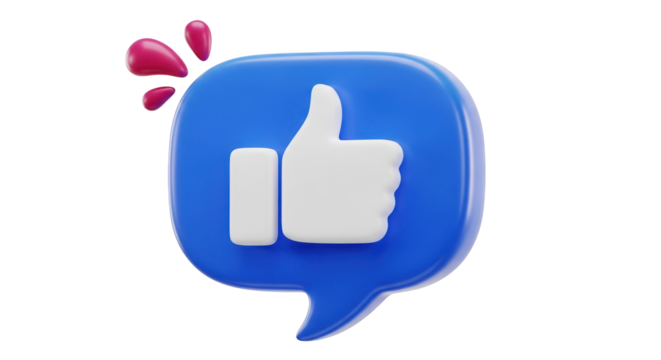 Blue speech bubble with white thumbs up icon isolated on a transparent background social media - Powered by Adobe