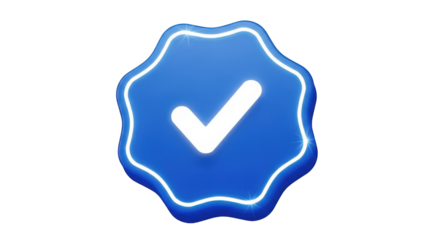 Blue Verified Badge with White Check Mark isolated on a transparent background blue badge approval