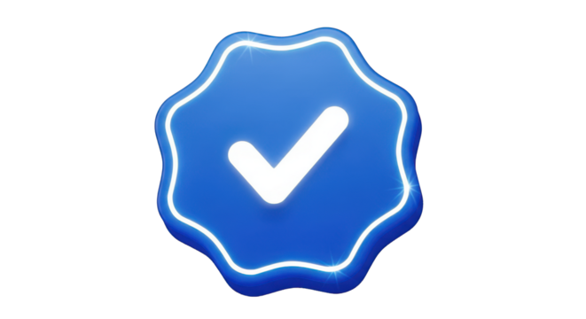 Blue Verified Badge with White Check Mark isolated on a transparent background blue badge approval - Powered by Adobe
