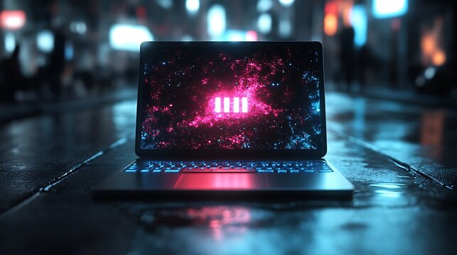 Futuristic laptop with glowing circuit board isolated on white background - Powered by Adobe